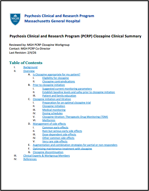 MGH PCRP Clozapine Care Framework (Post-REMS Era 2026)